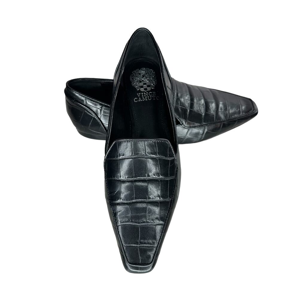 Vince Camuto Kallassa Black Leather Croc Embossed Flats Loafers Shoes Size 7.5